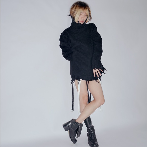 Perverze Crash Tube Turtle Turtleneck Knit Sweater Black Mini dress - Picture 10 of 15